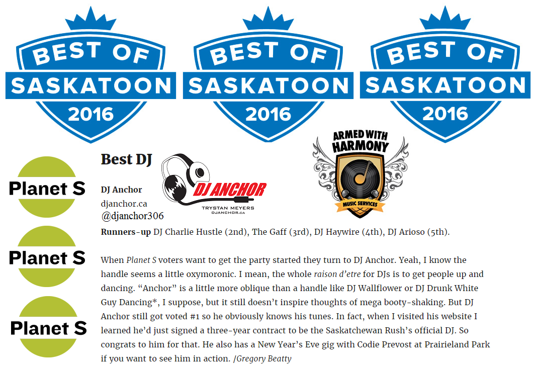 Dj Anchor Voted As Best Saskatoon DJ By Planet S Magazine - Image 1